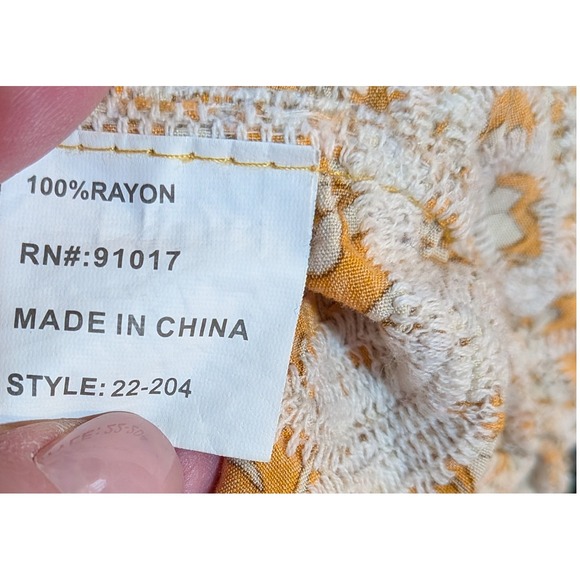 Solitaire Yellow Floral‎ S Boho Cottagecore Sweet Lace Blouse Top 3/4 Sleeve Top - Picture 8 of 9